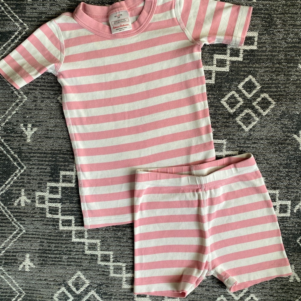 Hanna Andersson girls pajamas size 5 pink stripe summer short johns